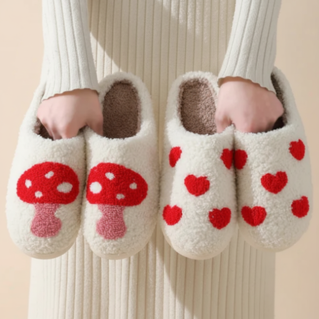 Charming Heart Print Memory Foam Slippers for Women