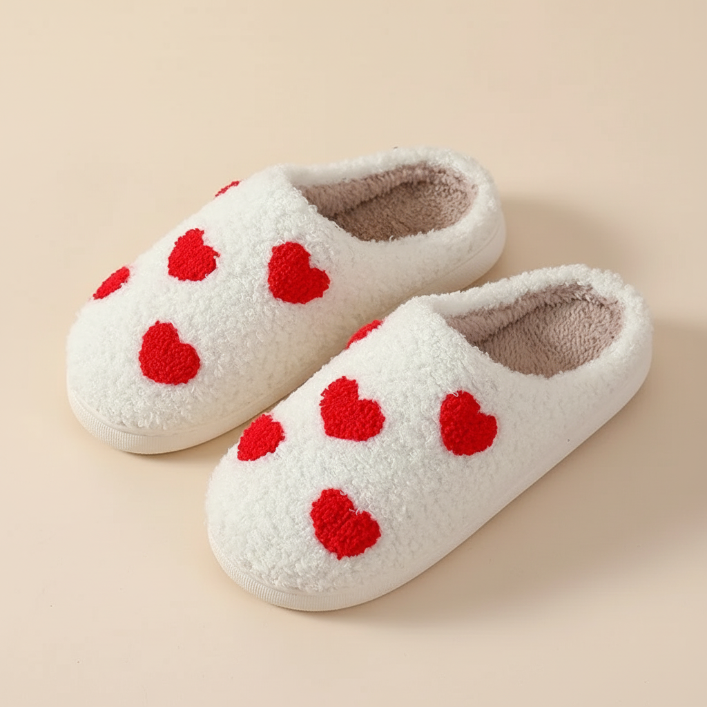 Charming Heart Print Memory Foam Slippers for Women