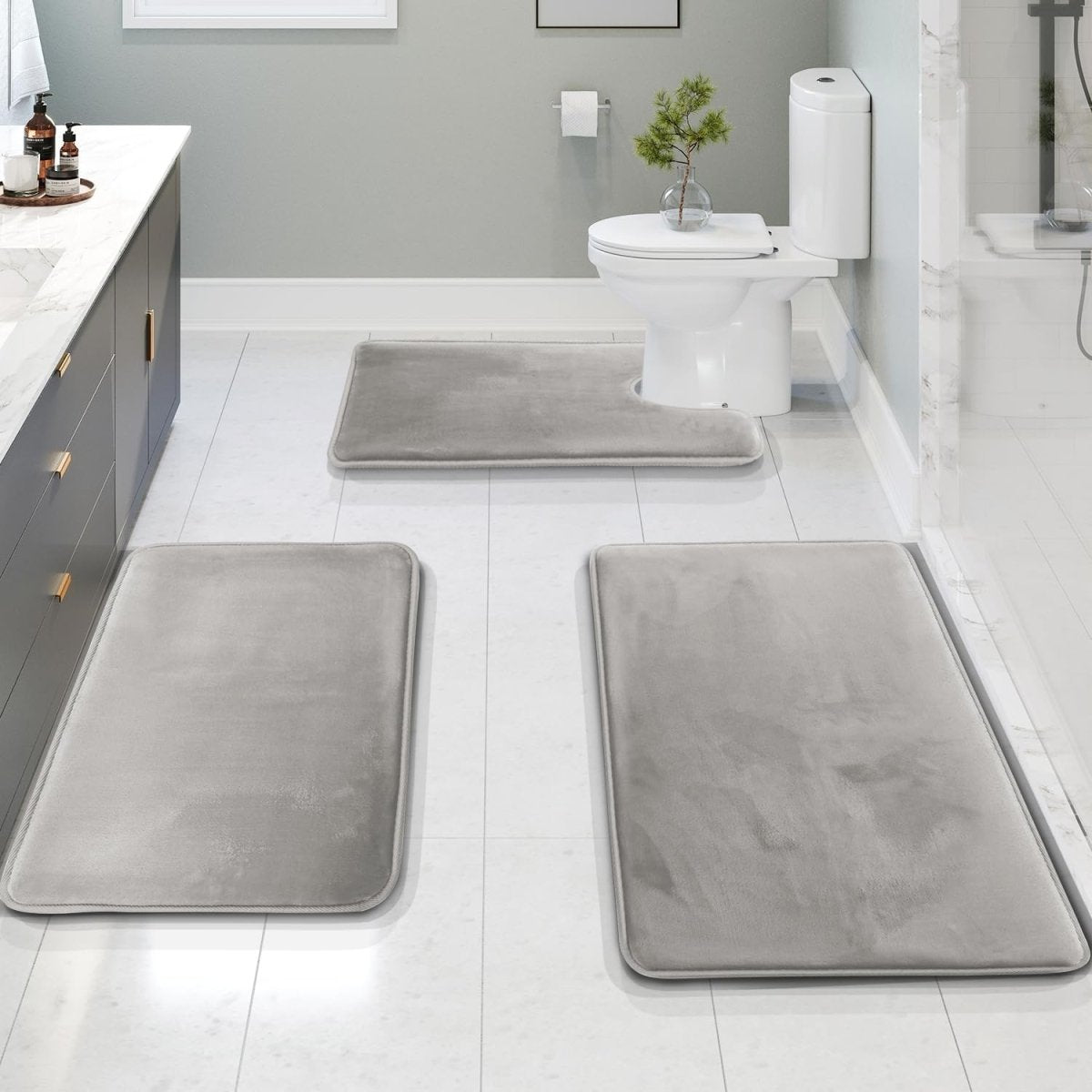 SereneStep Plush Memory Foam Bath Mat Trio with Fast-Dry Fabric
