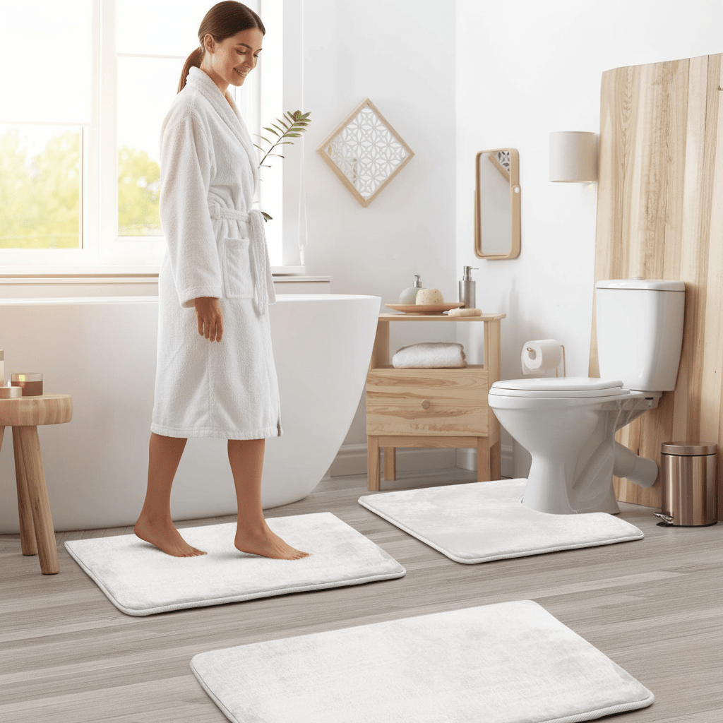 SereneStep Plush Memory Foam Bath Mat Trio with Fast-Dry Fabric