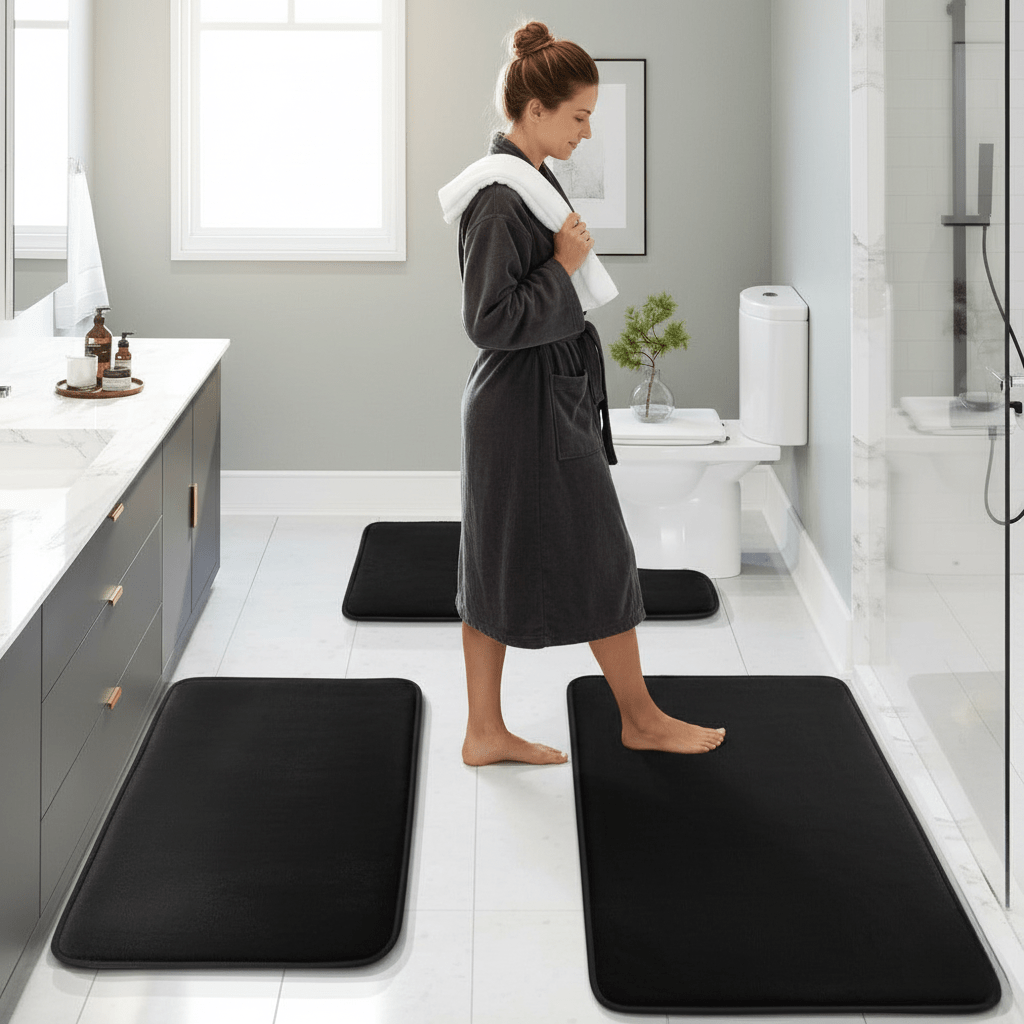 SereneStep Plush Memory Foam Bath Mat Trio with Fast-Dry Fabric