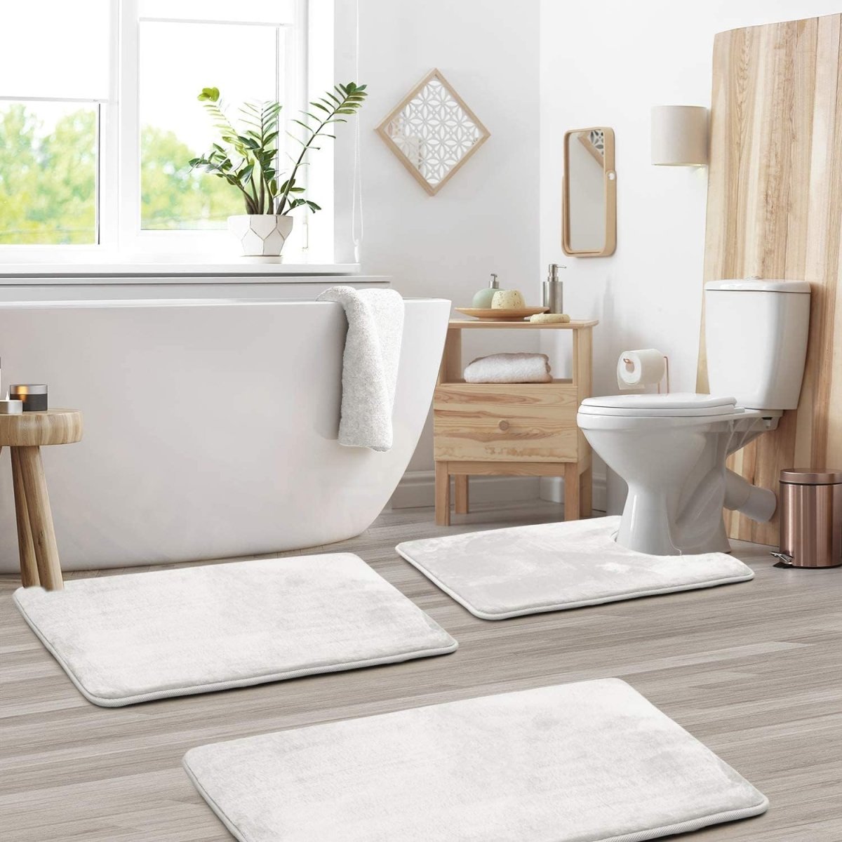 SereneStep Plush Memory Foam Bath Mat Trio with Fast-Dry Fabric