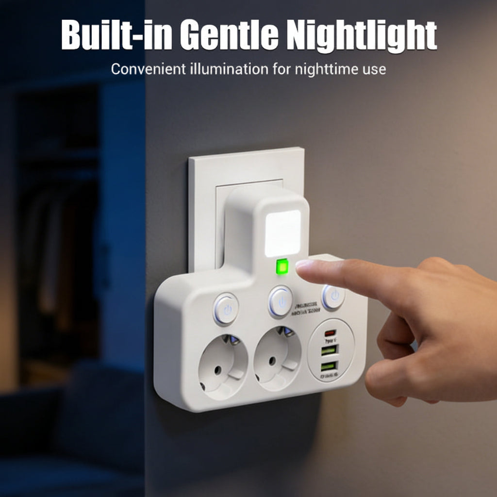 Multi-Outlet Charger with USB Ports and Soft Glow Light