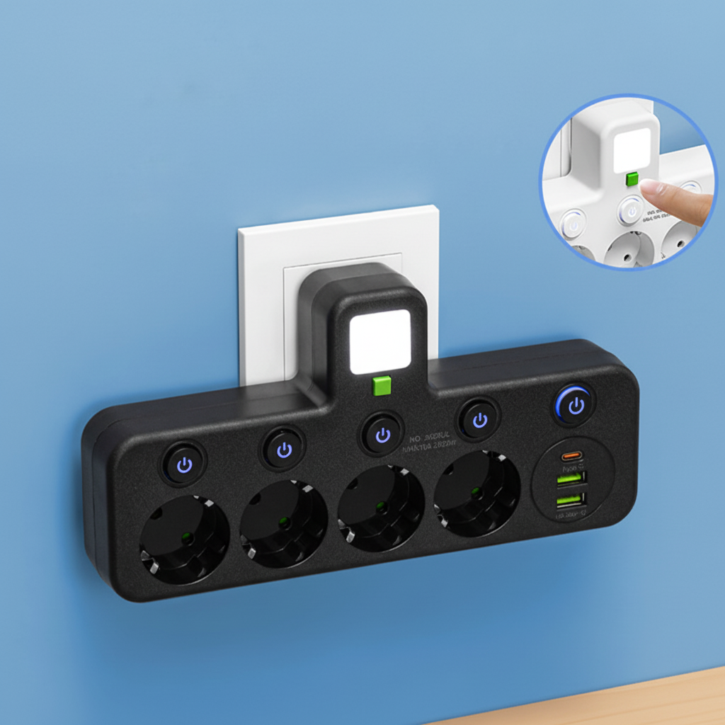 Multi-Outlet Charger with USB Ports and Soft Glow Light