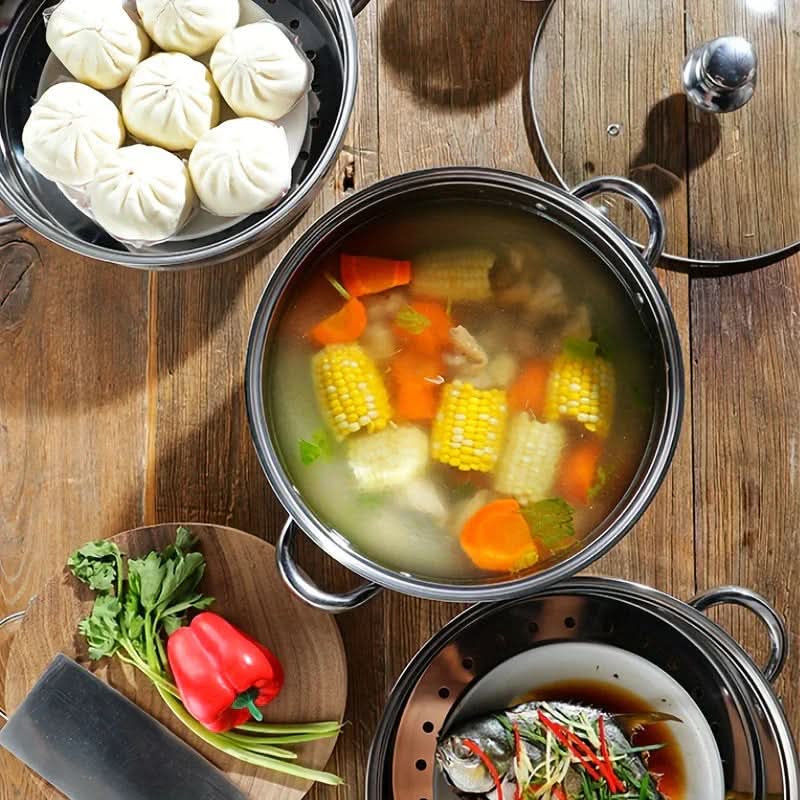 TriSteam Pro 3-Tier Stainless Steel Cooking Steamer with Glass Lid