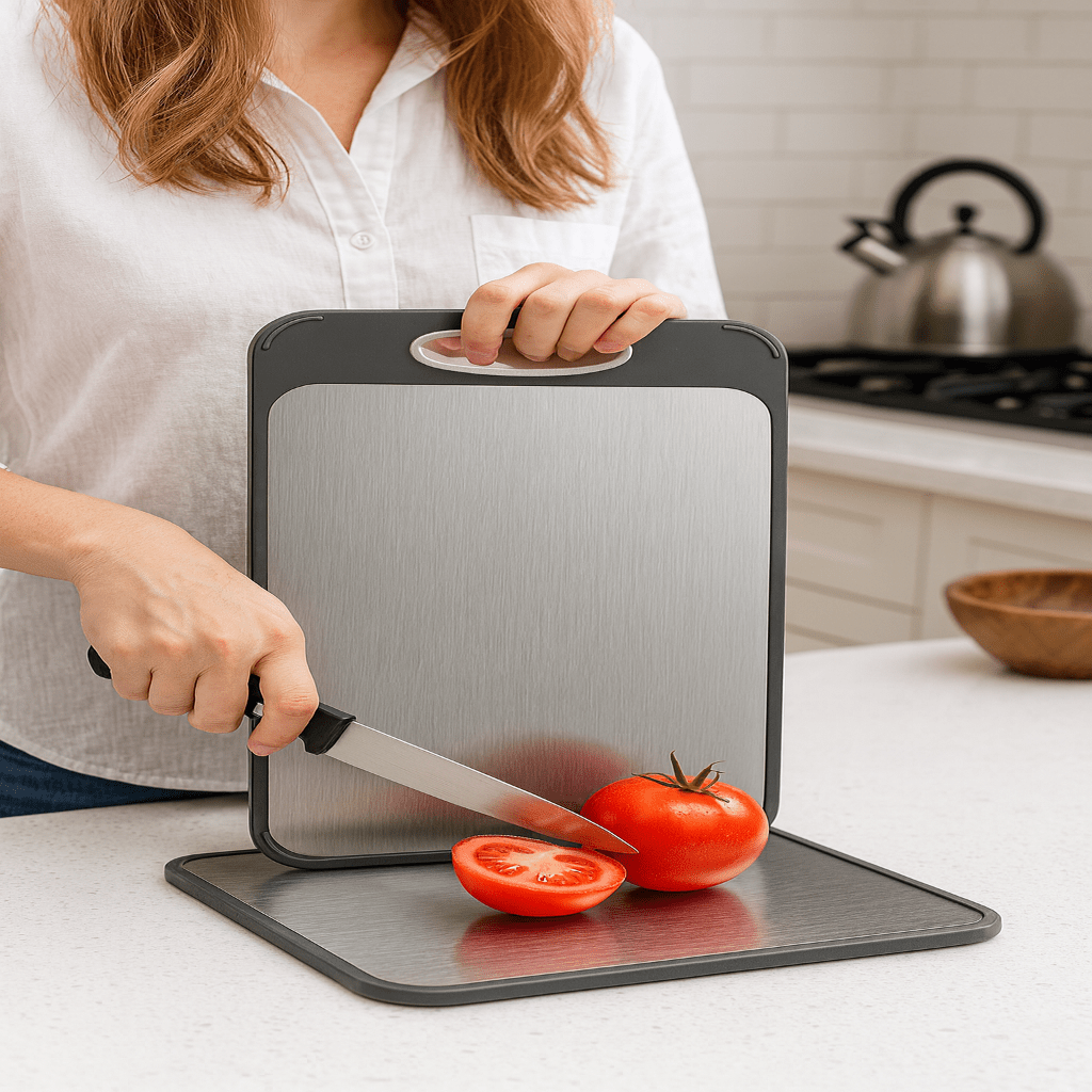 SleekCraft Dual-Surface Stainless Steel Cutting Board for Clean Prep