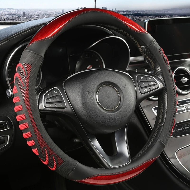 Non-Slip Honeycomb Textured Steering Wheel Cover in Faux Leather