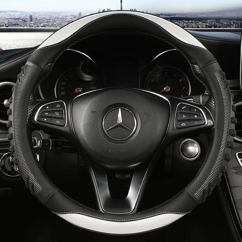 Non-Slip Honeycomb Textured Steering Wheel Cover in Faux Leather