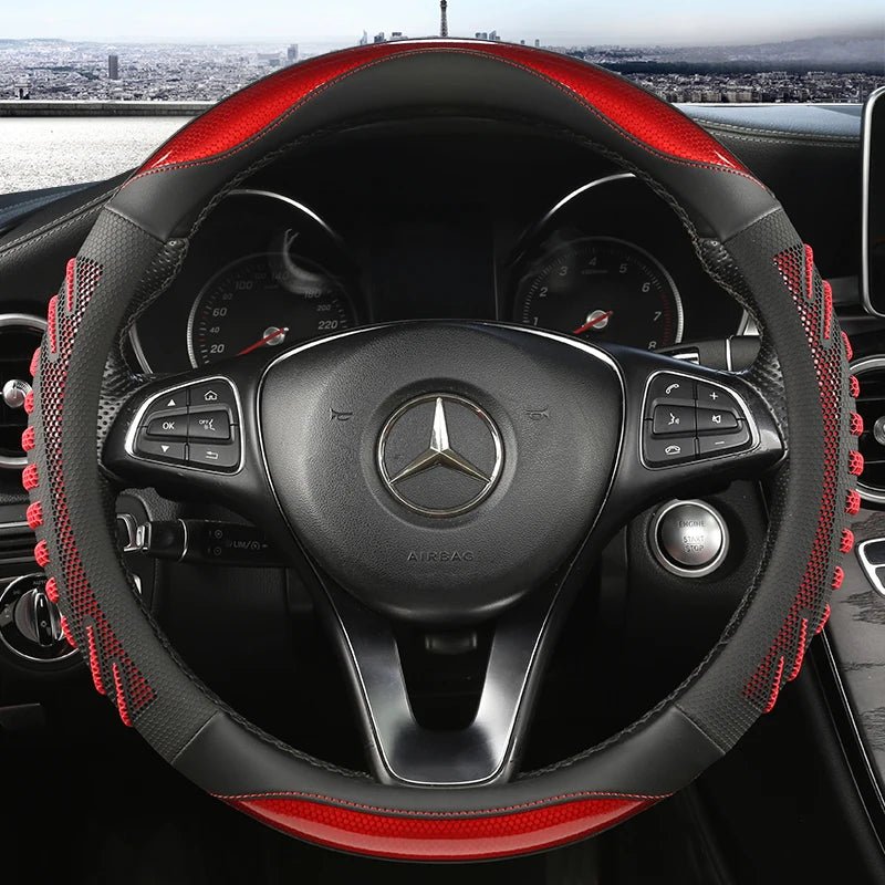 Non-Slip Honeycomb Textured Steering Wheel Cover in Faux Leather