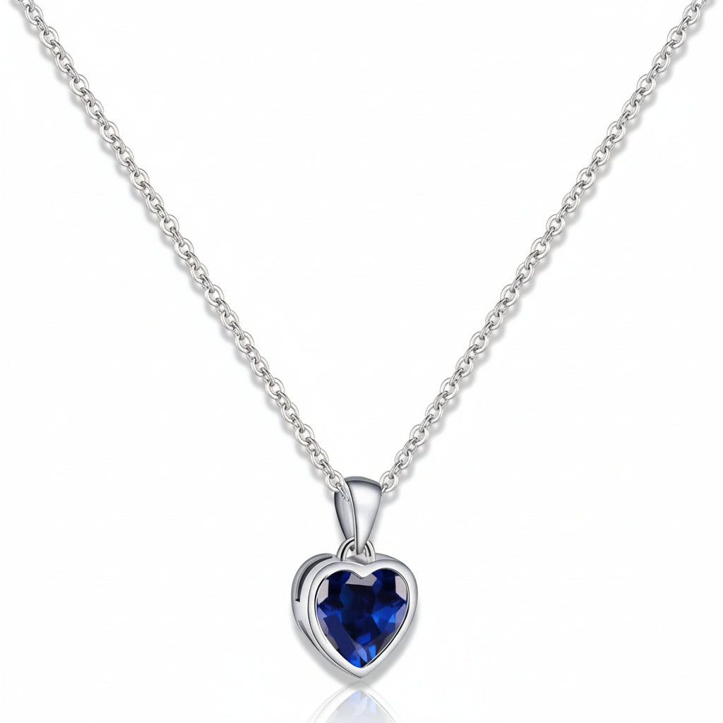 Charming Heart Pendant Necklace with Sapphire Gemstone