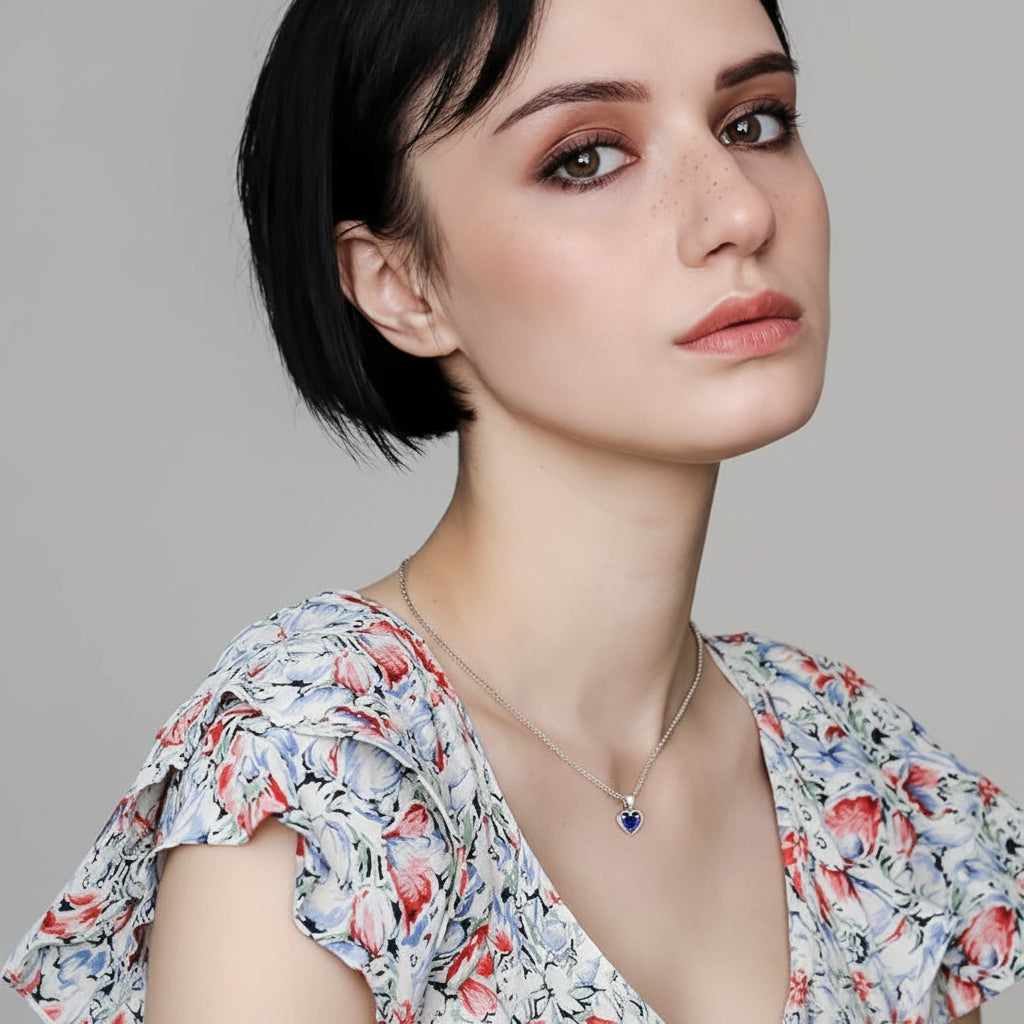 Charming Heart Pendant Necklace with Sapphire Gemstone