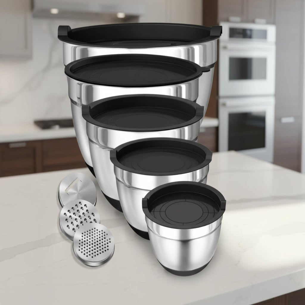 ChefPro 8-Piece Steel Mixing Bowl Set with Secure Lids