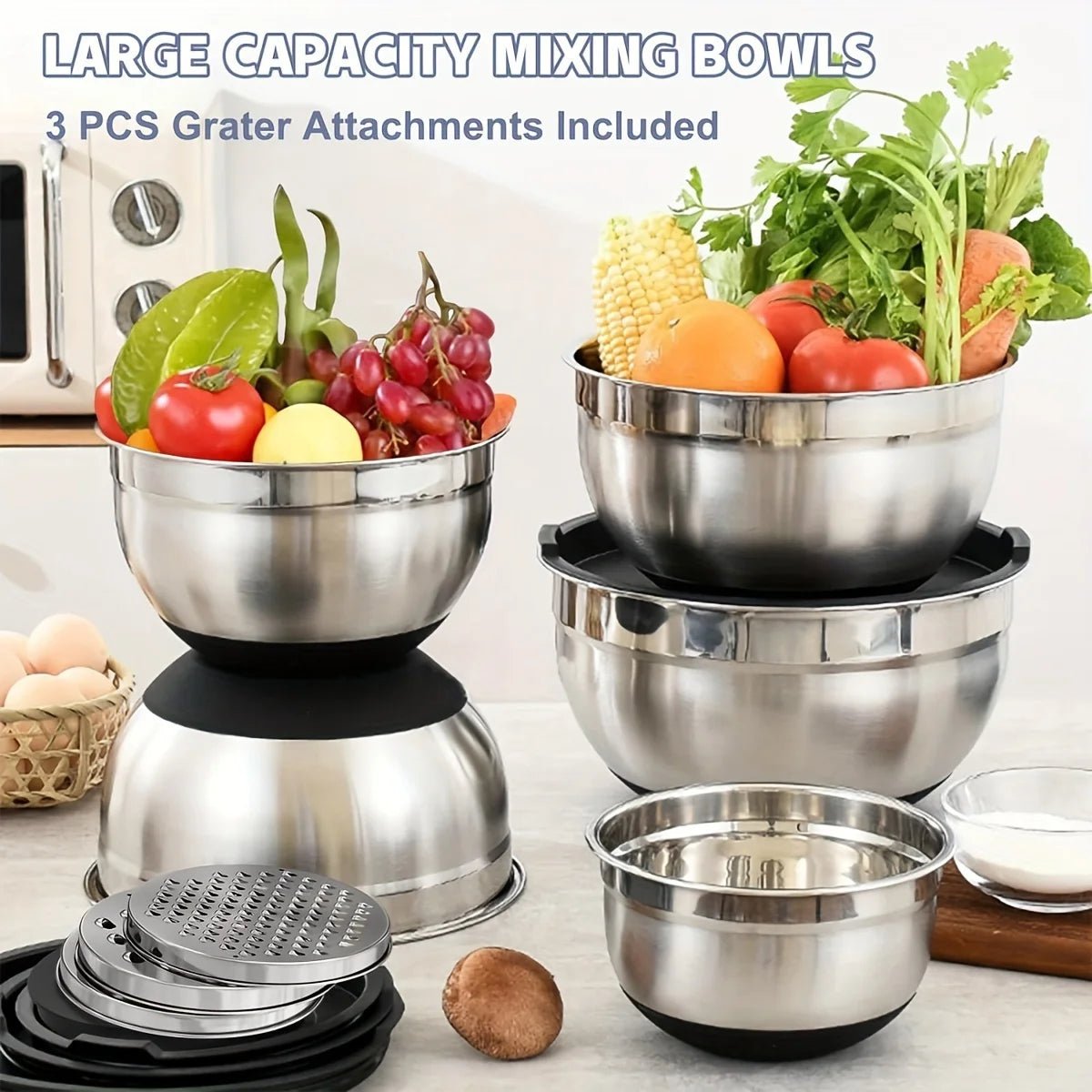 ChefPro 8-Piece Steel Mixing Bowl Set with Secure Lids