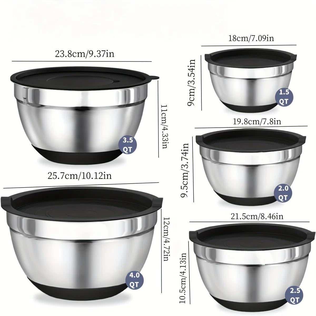ChefPro 8-Piece Steel Mixing Bowl Set with Secure Lids