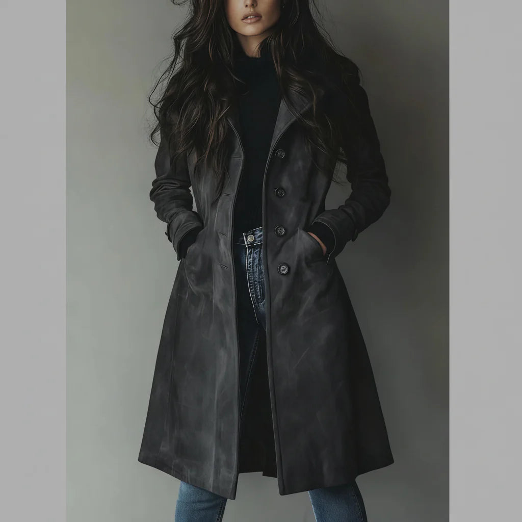 Chic Long Suede Trench Coat for Fall and Winter Fashion
