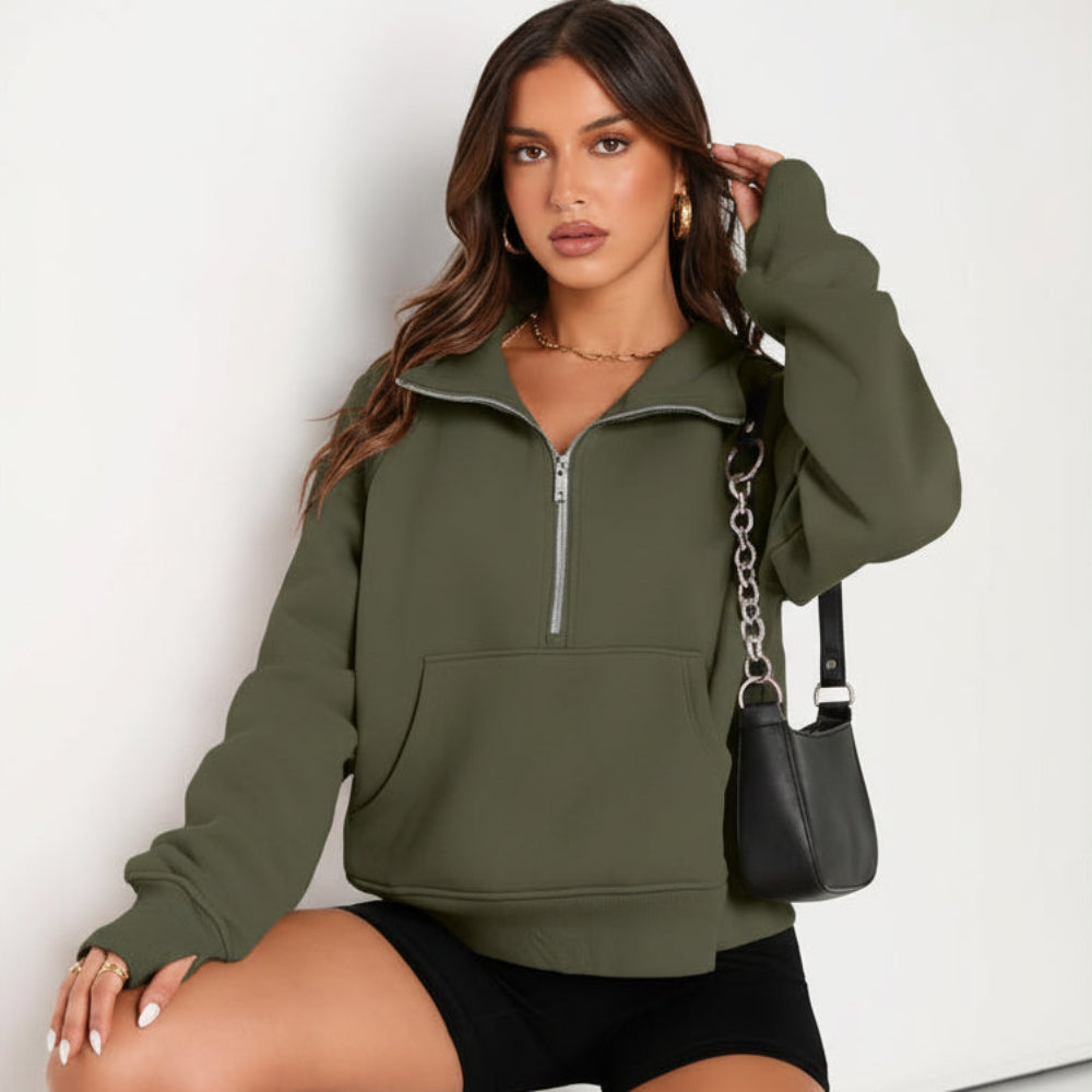 Chic Cropped Fleece Half Zip Sweatshirt for Daily Comfort