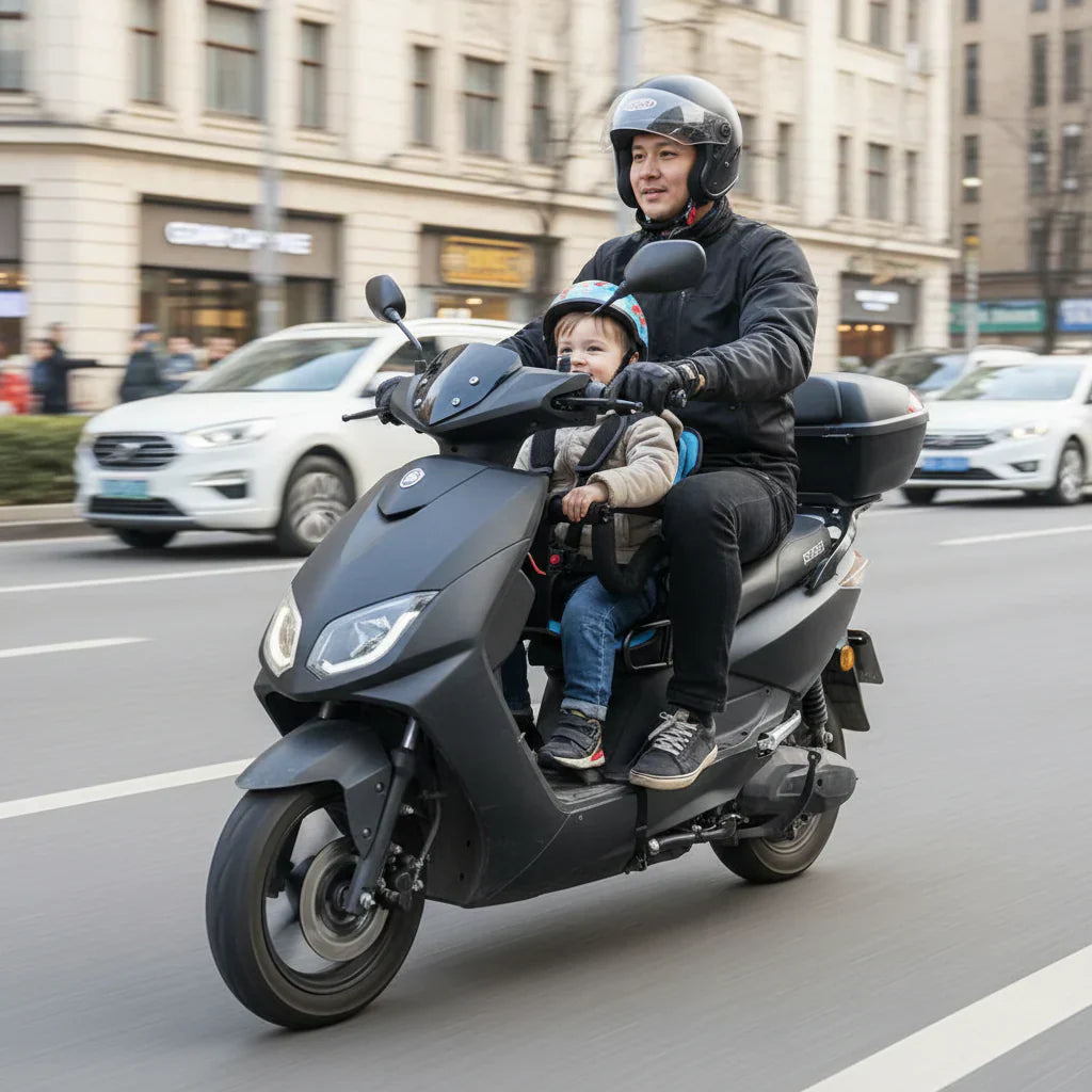 Kids' Motorcycle Seat with Collapsible Safety Guard and Backrest