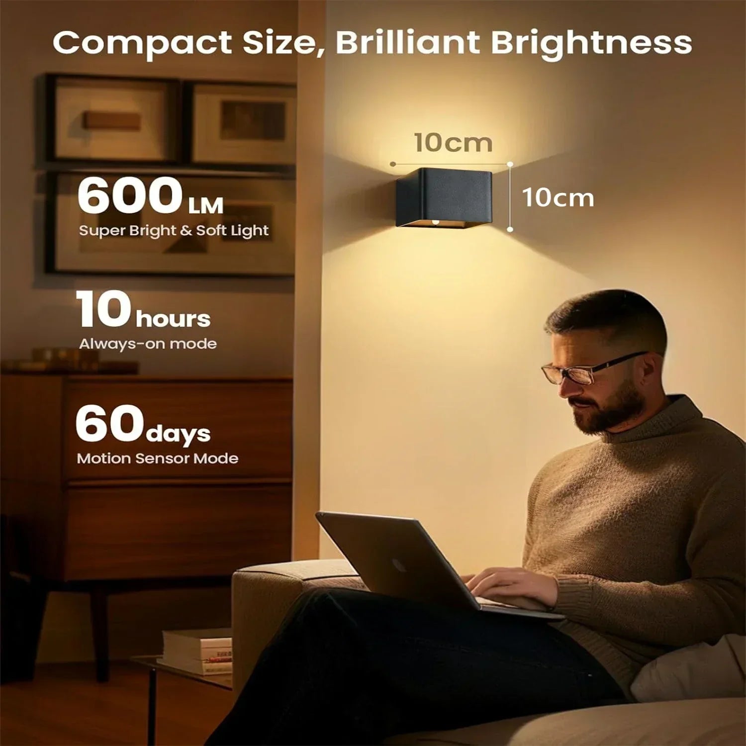 SmartGlow Motion-Activated LED Wall Light with Rechargeable Battery