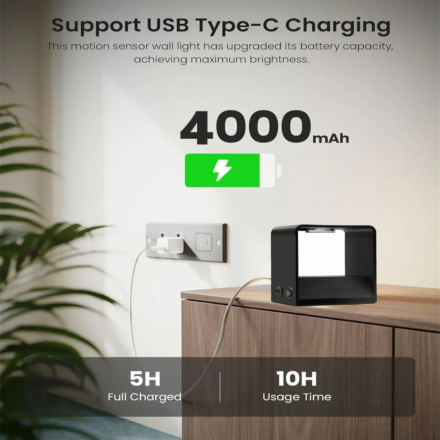 SmartGlow Motion-Activated LED Wall Light with Rechargeable Battery