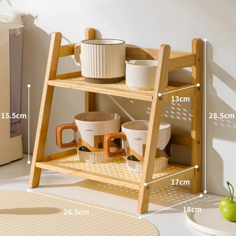 Bamboo 2-Tier Shelf – Organizer for Kitchen and Office Use