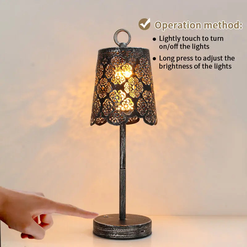 Vintage Wrought Iron Table Lamp Rechargeable Portable LED Ambient Desk Light