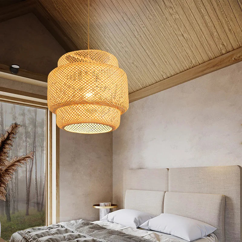 Artisan Bamboo Pendant Light - Elegant Hanging Lamp for Home & Dining