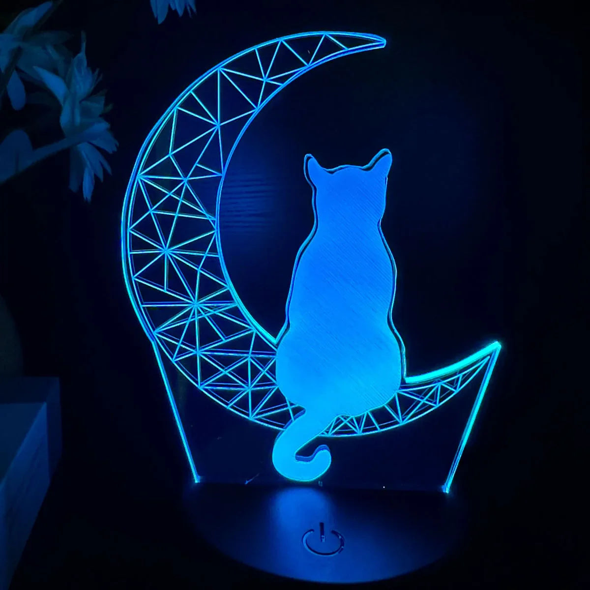 Moon Cat 3D Night Light Optical Illusion Lamp 7-Color Touch Bedroom Decor Lamp