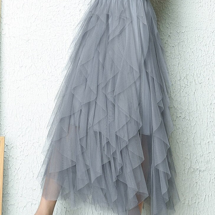 Women’s Skirt | Layered Pleated Tulle Midi | High-Waisted Knit | Comfortable Stylish Fit