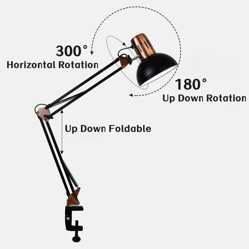 Adjustable LED Desk Lamp with Clamp and Swing Arm Design