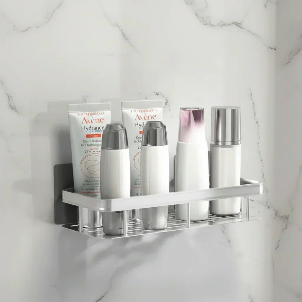 Stick-On Bathroom Organizer Shelf - No Drilling Required