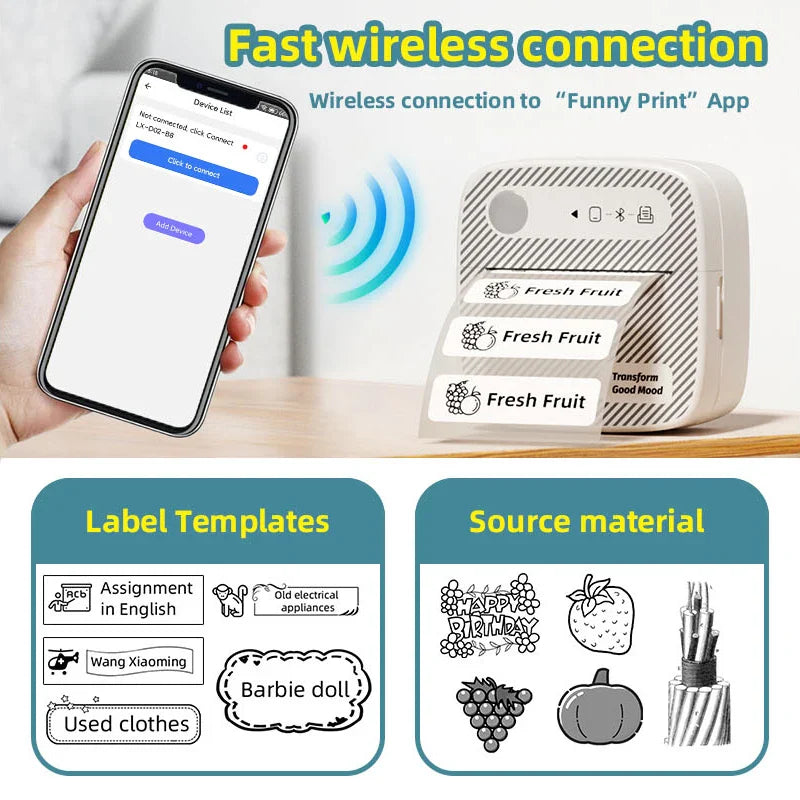 Compact Bluetooth Photo Printer for Stickers & Labels
