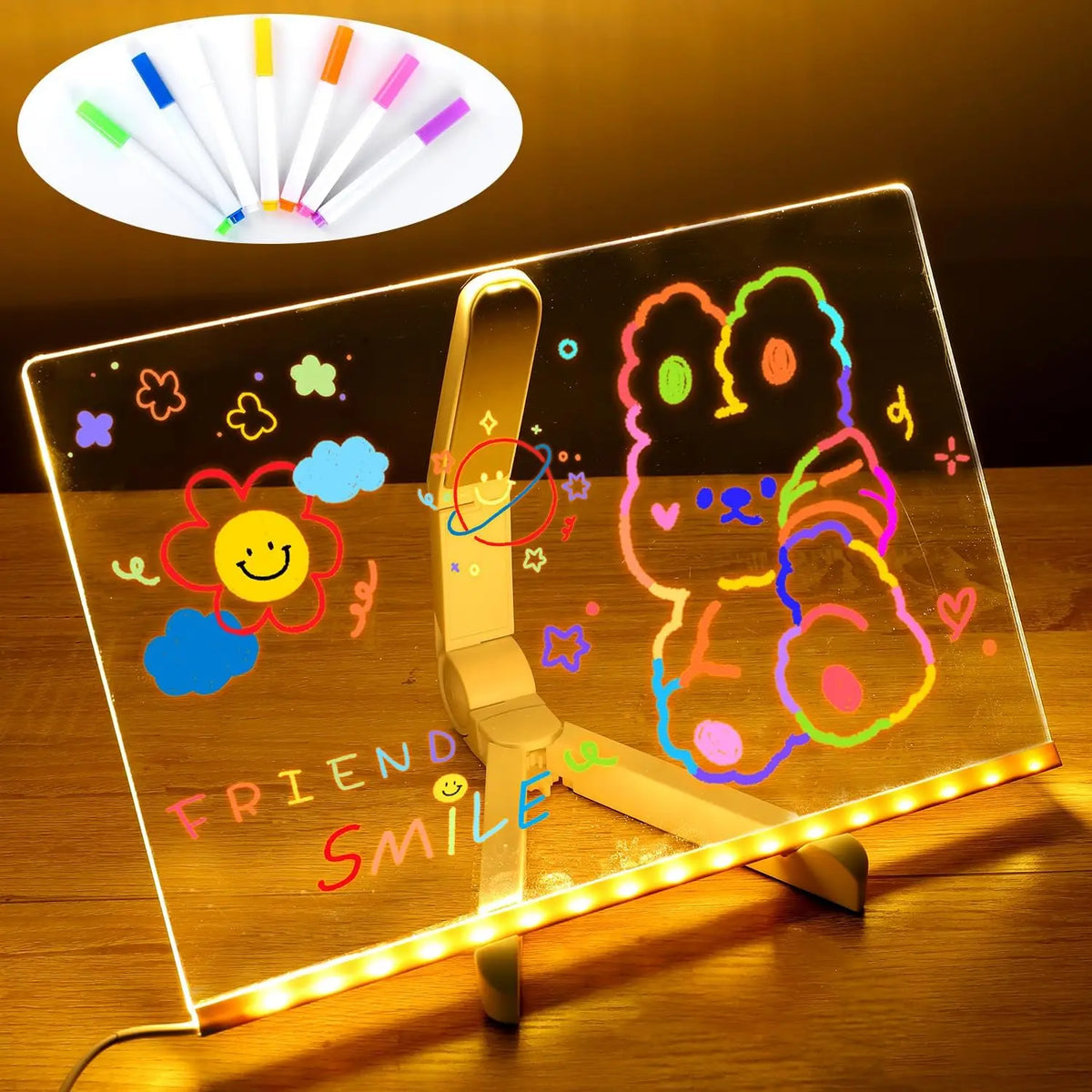 Interactive LED Drawing Board with 7 Color Pens for Kids
