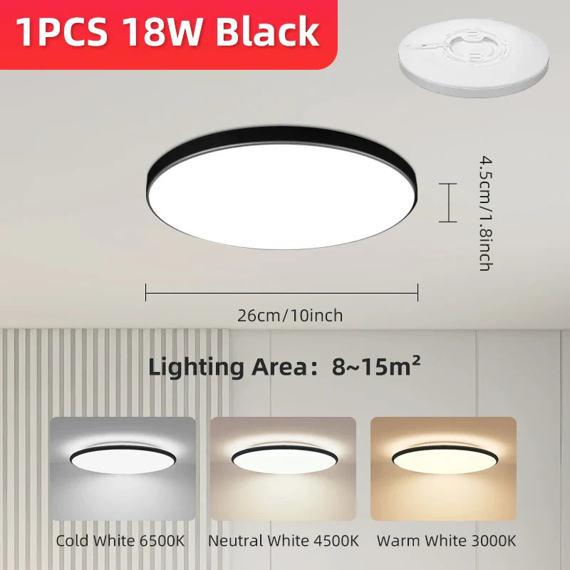 Round Ceiling Light with Motion Sensor - LED Technology for Generous Lighting