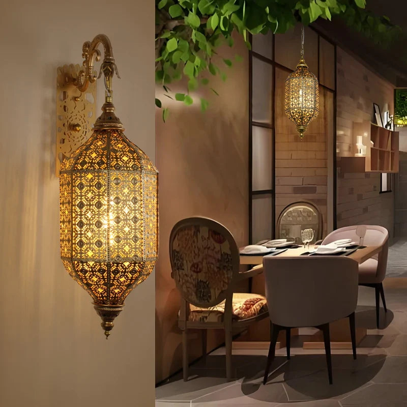 Turkish Golden Iron Wall Lamp Handmade Openwork Vintage Hallway Bedroom Decor