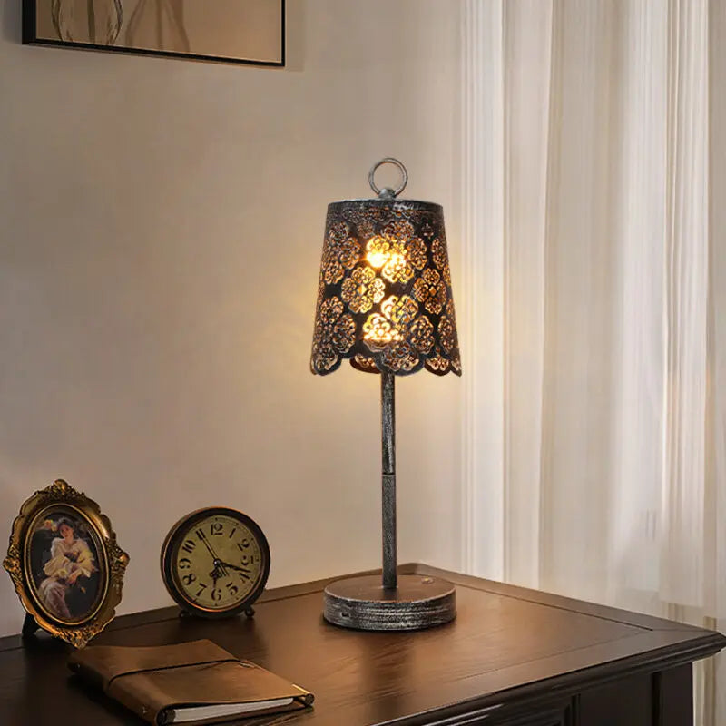 Vintage Wrought Iron Table Lamp Rechargeable Portable LED Ambient Desk Light