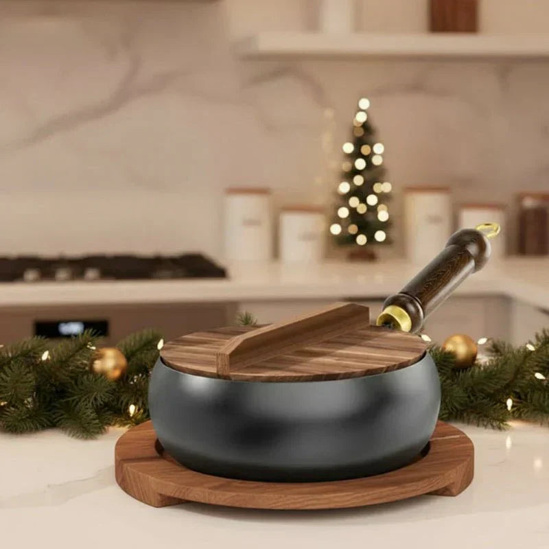 HeritageCraft Hand Forged Cast Iron Skillet with Wooden Handle (24/28 cm)