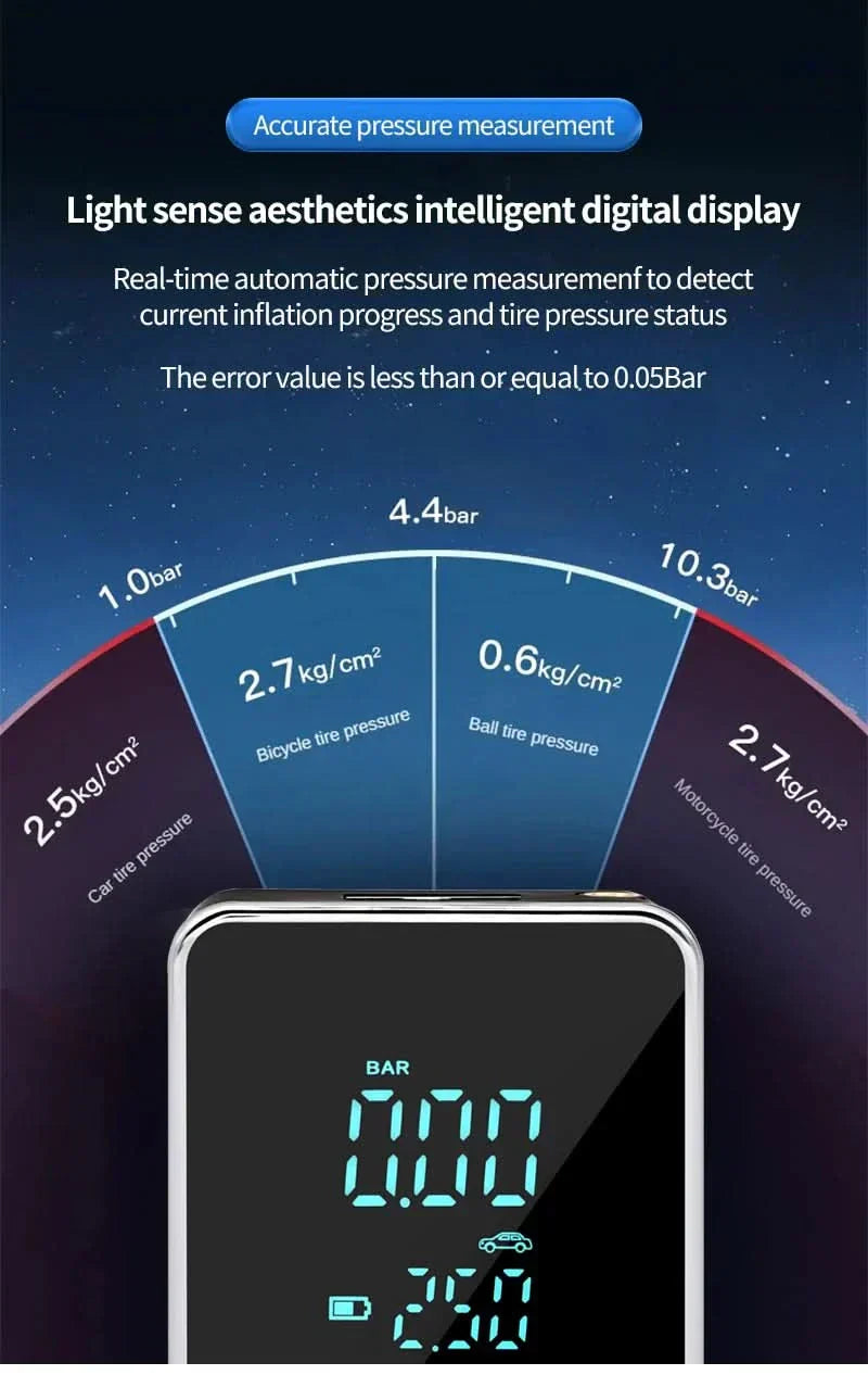Portable Touchscreen Air Inflator for Cars and Bikes - 150 PSI