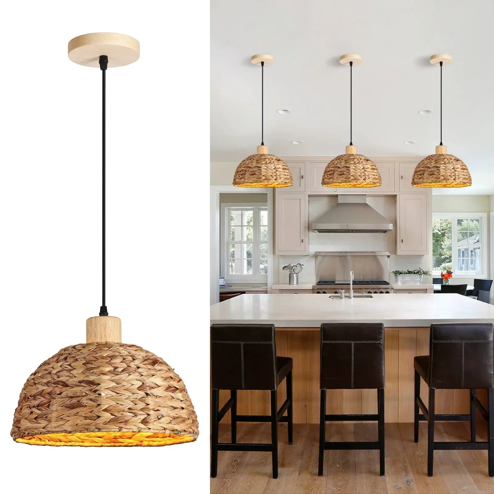 Elara — Handwoven Natural Rattan Pendant Light with Warm Glow