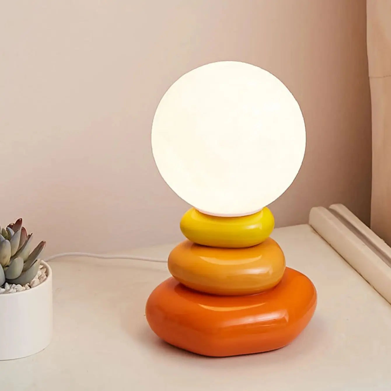 Colorful Stone Table Lamp LED Nordic Stacked Bedside Light Modern Home Decor
