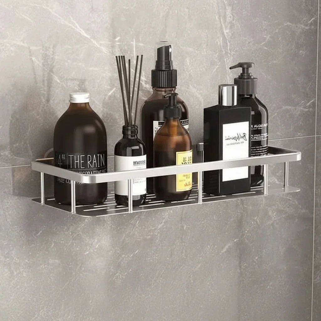 Stick-On Bathroom Organizer Shelf - No Drilling Required
