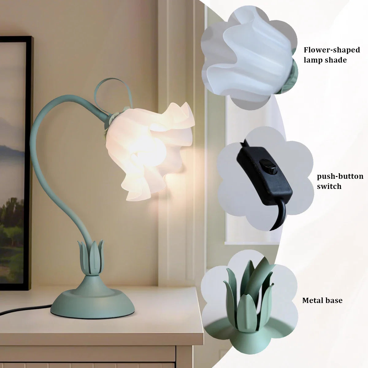 Charming Green Floral Table Lamp with Adjustable Light