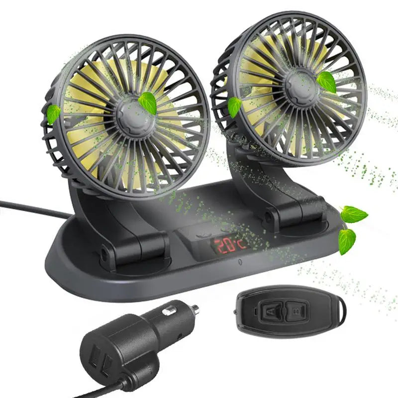 12V Car Dual Fan | Adjustable Airflow & Temperature Display