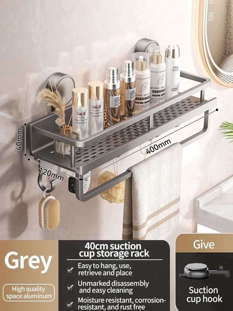 Bathroom Shelf with Suction Cups – No Drill Wall Mount in 3 Sizes