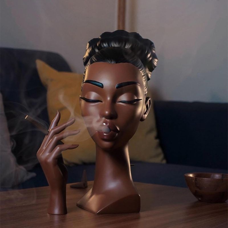 Elegant Black Woman Incense Holder Sculpture – Unique Home Décor for Relaxation