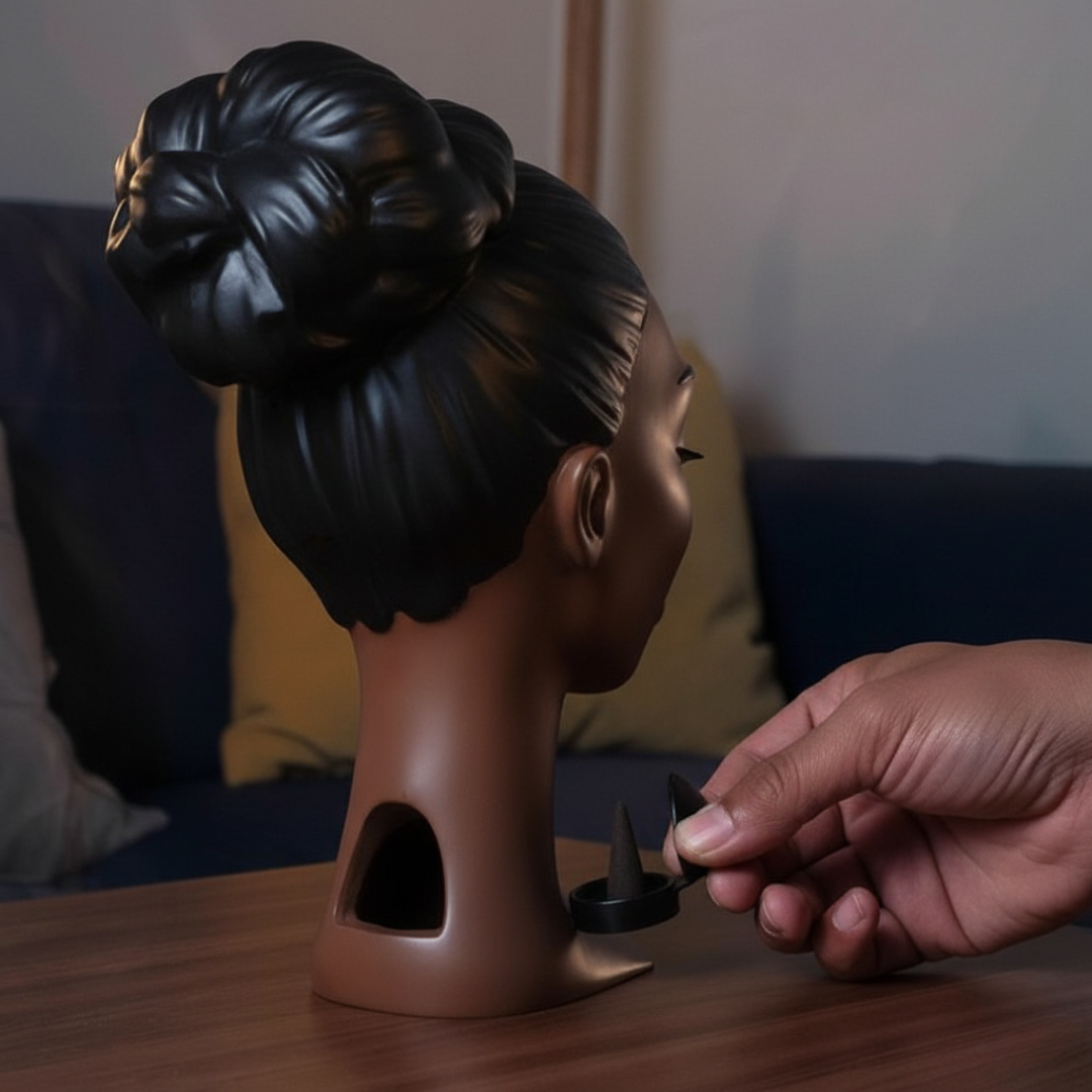 Elegant Black Woman Incense Holder Sculpture – Unique Home Décor for Relaxation
