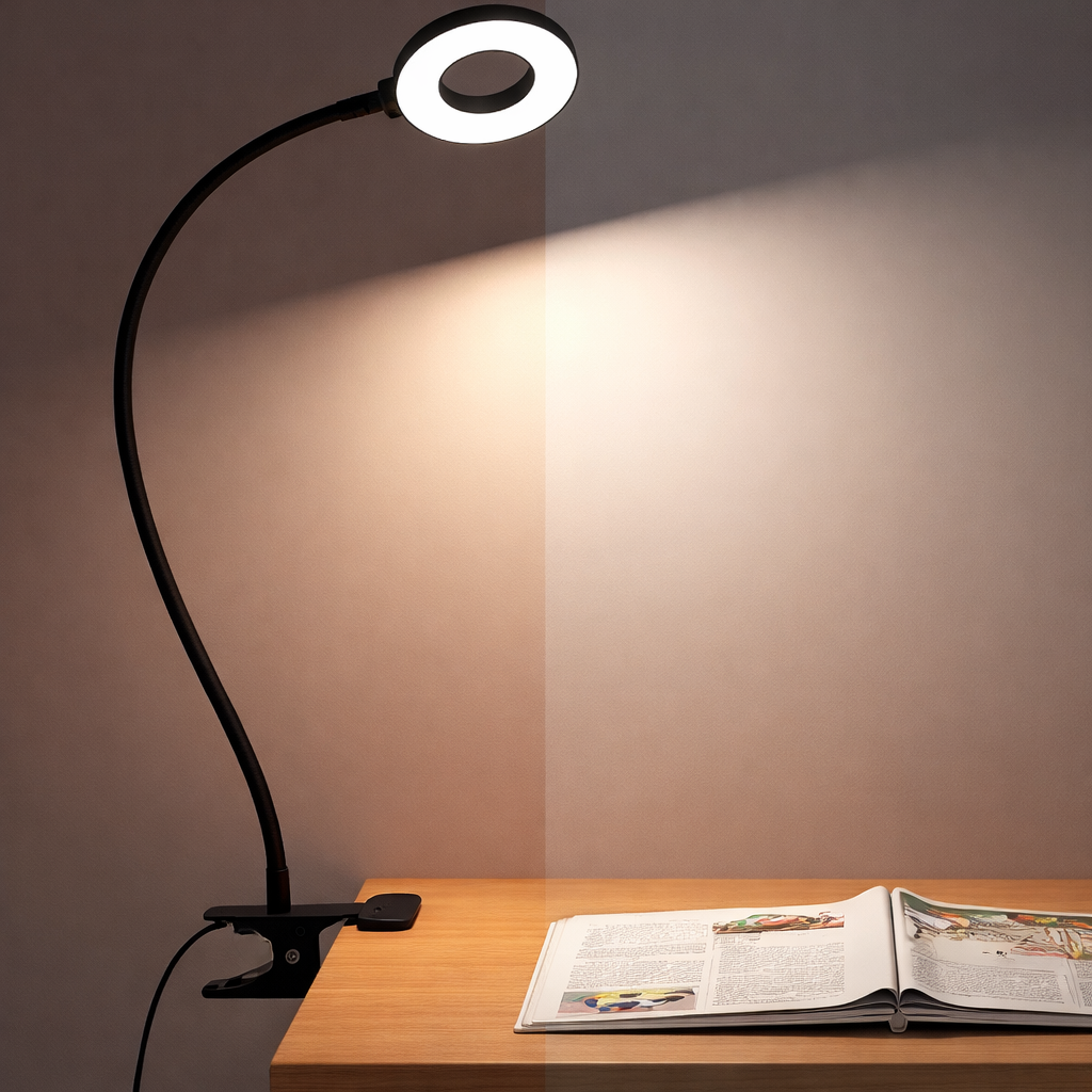 Versatile LED Clip-On Lamp with Adjustable Brightness and Color