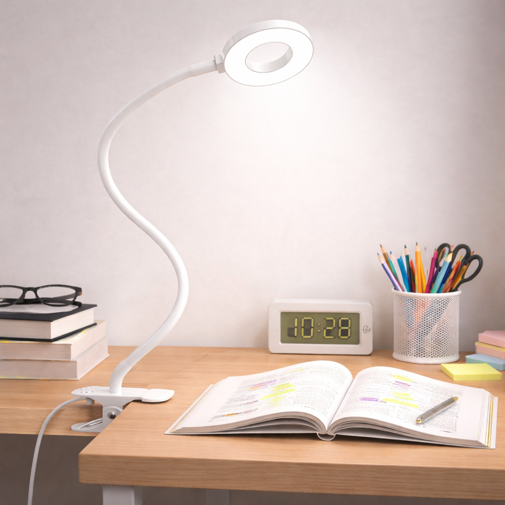 Versatile LED Clip-On Lamp with Adjustable Brightness and Color