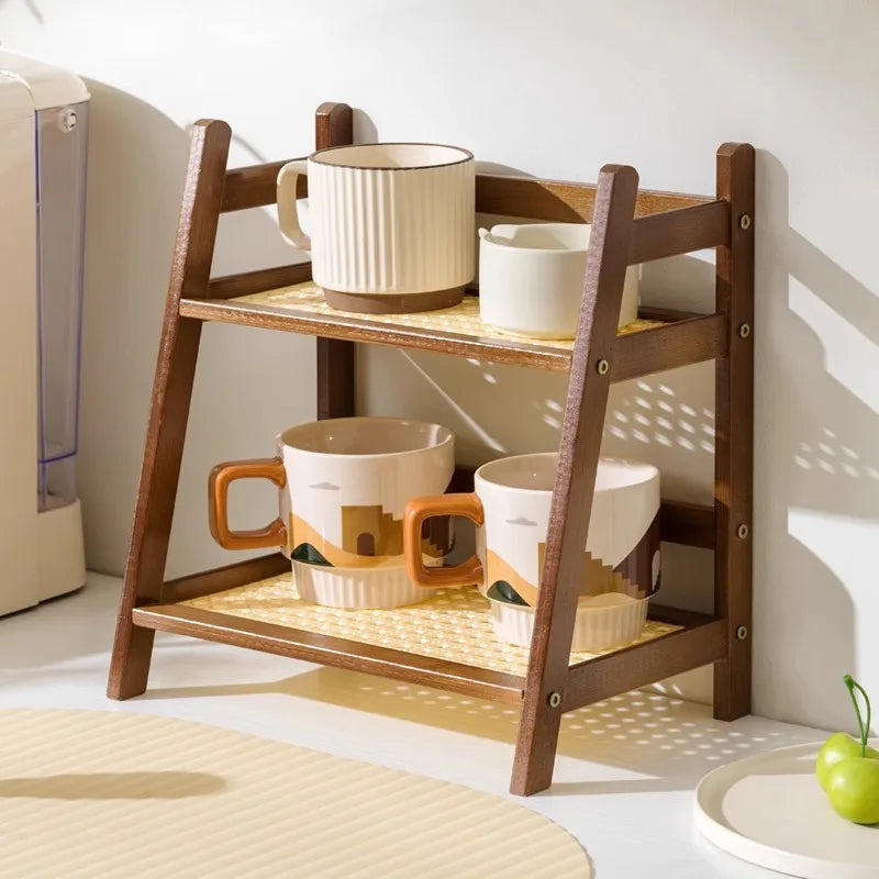 Bamboo 2-Tier Shelf – Organizer for Kitchen and Office Use