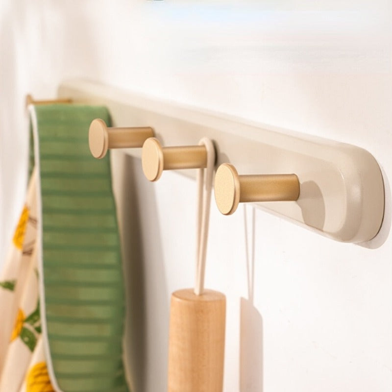 Vintage Taupe Wall Mounted Coat Rack with Hooks - Natural Taavita Wood & Gold Taavita Alloy
