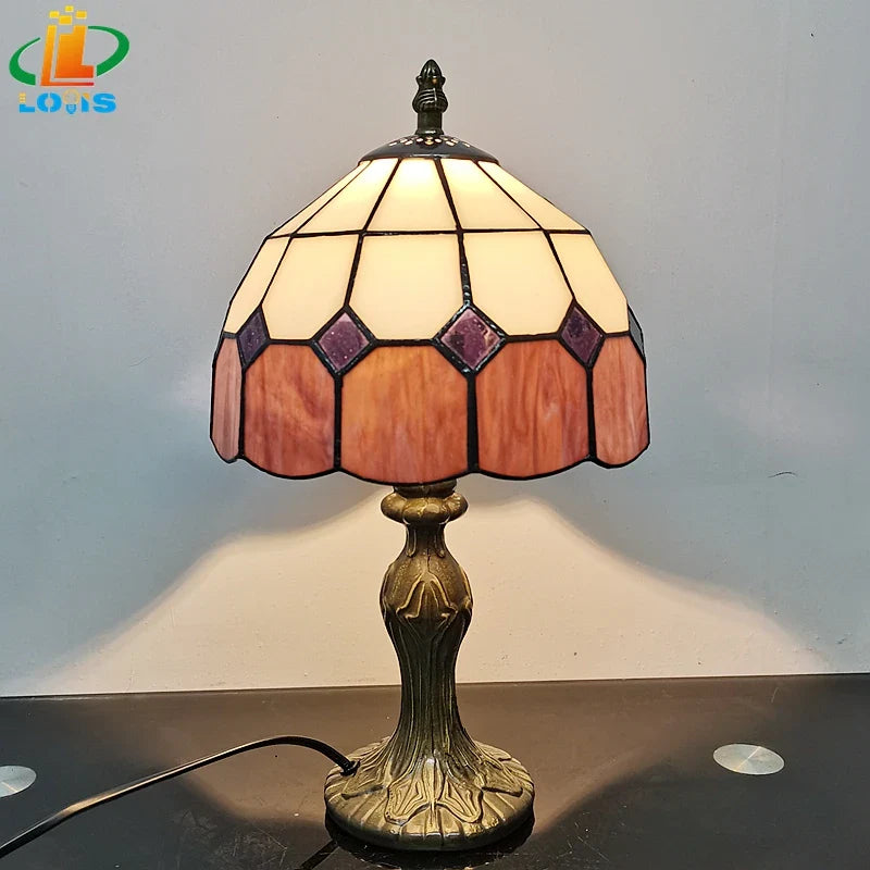 8" Nordic Plaid Table Lamp Modern Bedside Desk Light Green Purple Yellow Girls